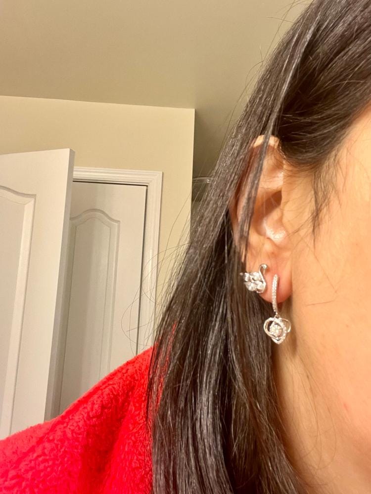 Customer photo review of Moissanite by Cate & Chloe Naomi 18k Gold Plated 925 Sterling Silver Dangle Earrings 0.9tcw