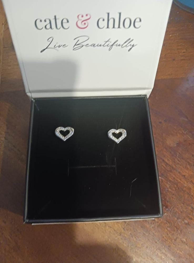 Customer photo review of Dominique 18k White Gold Plated Silver Heart Stud Earrings with Swarovski Crystals