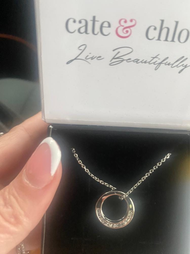 Customer photo review of Viviana 18k White Gold Plated Hoop Pendant Necklace with Swarovski Crystals