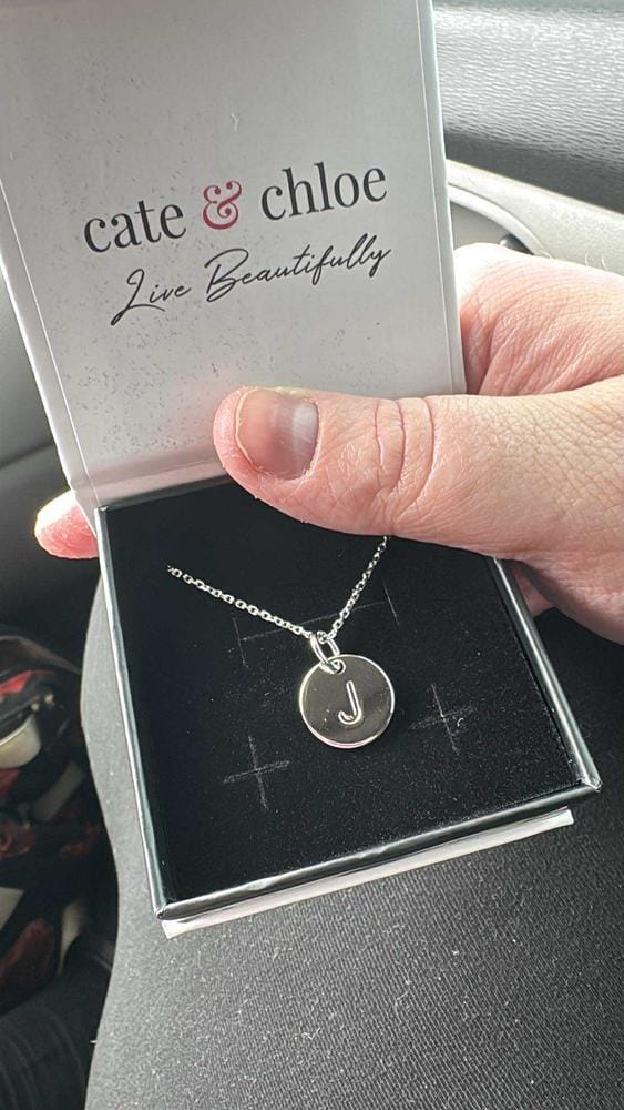 Customer photo review of Summer Collection 18k White Gold Plated Engraved Initial Letter Pendant Necklace