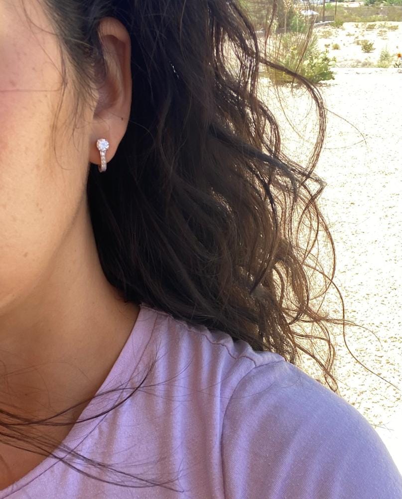 Customer photo review of Moissanite by Cate & Chloe Genesis 18k Gold Plated 925 Sterling Silver Stud Earrings 1.12tcw