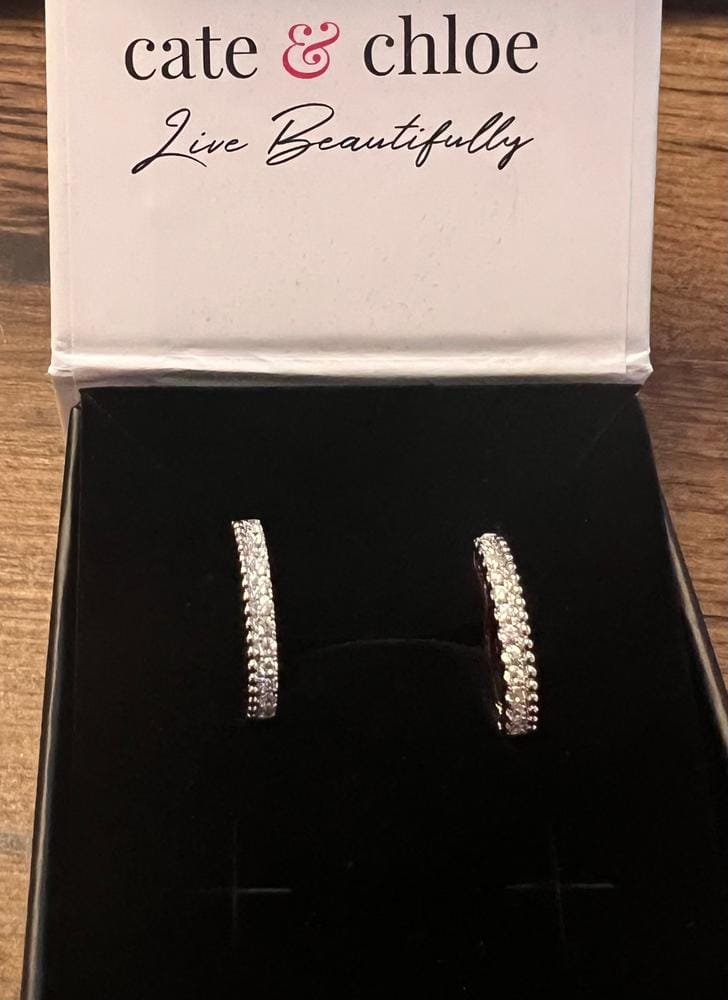 Customer photo review of Teagan 18k White Gold Plated 19mm Hoop Earrings with Swarovski Crystals