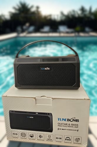 Customer photo review of TuneBomb 10W Portable, Rechargeable Practice Mini Amp – For Guitar & Bass