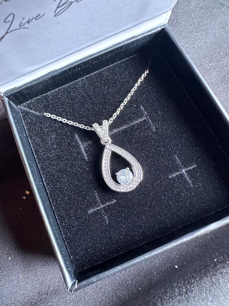 Customer photo review of Arabella 18k White Gold Plated Teardrop Necklace with Simulated Diamond Crystals