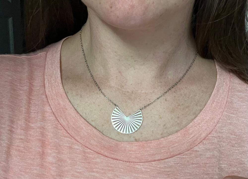 Customer photo review of Taylor 18k White Gold Plated Stainless Steel Necklace — Final Sale