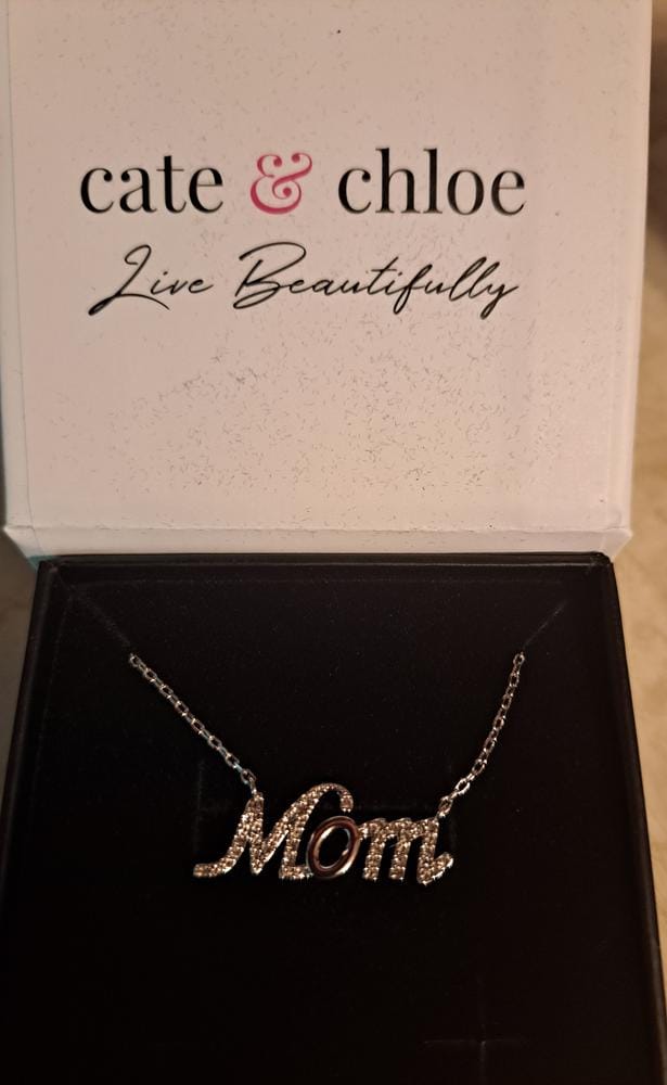Customer photo review of Riley 18k White Gold Plated Mom Necklace with Swarovski Crystals