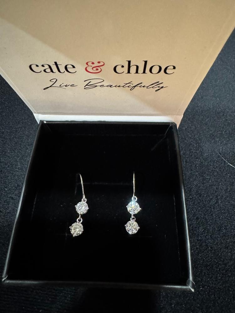 Customer photo review of Moissanite by Cate & Chloe Talia 18k Gold Plated 925 Sterling Silver Dangle Earrings 2.0tcw