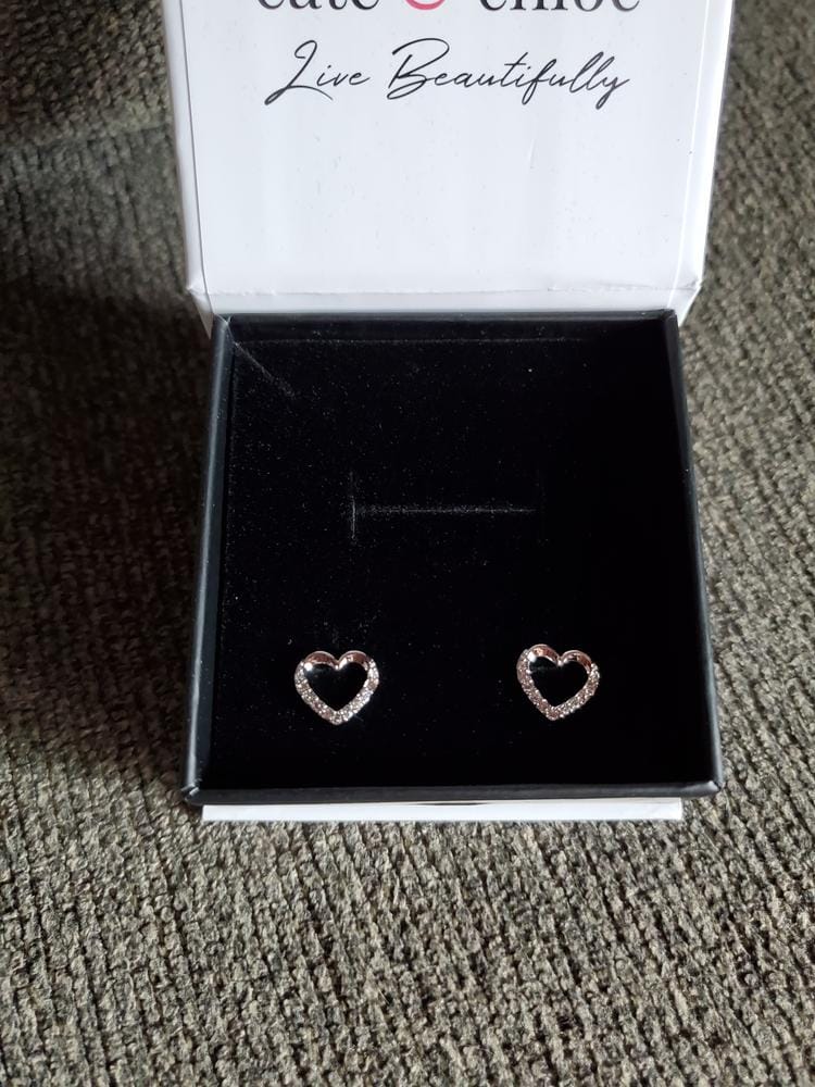 Customer photo review of Chelsea 18k White Gold Plated Silver Heart Stud Earrings with Swarovski Crystals