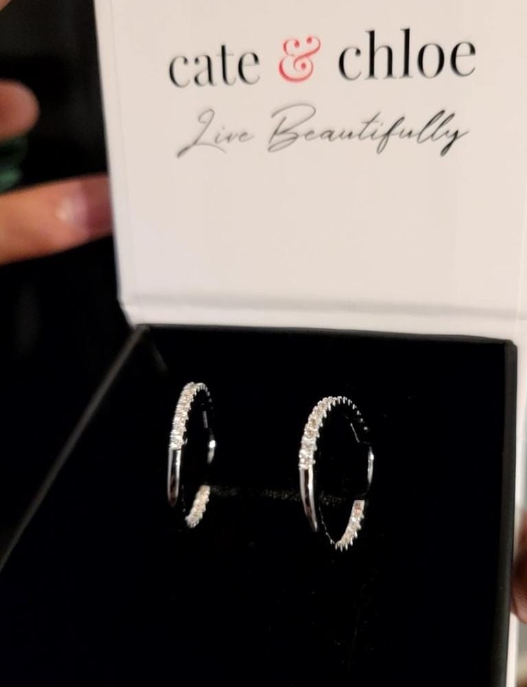 Customer photo review of Margot 18k White Gold Plated 24mm Hoop Earrings with Simulated Diamond Crystals