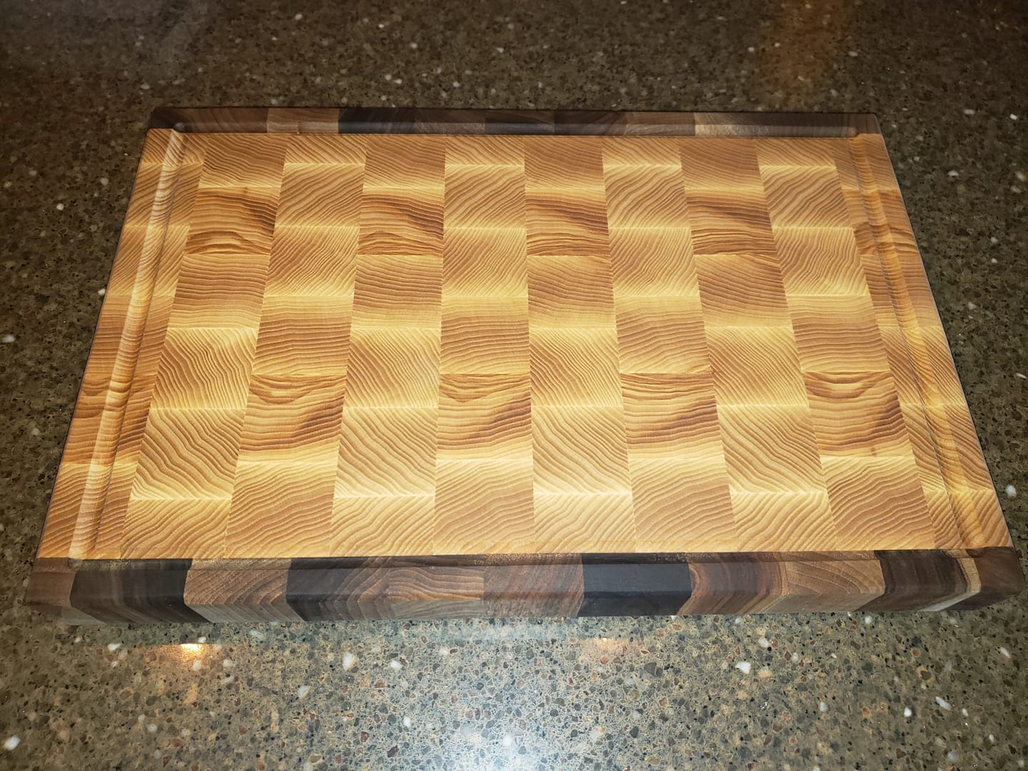Customer photo review of Personalized Double-sided Walnut and Cherry End Grain Cutting Board
