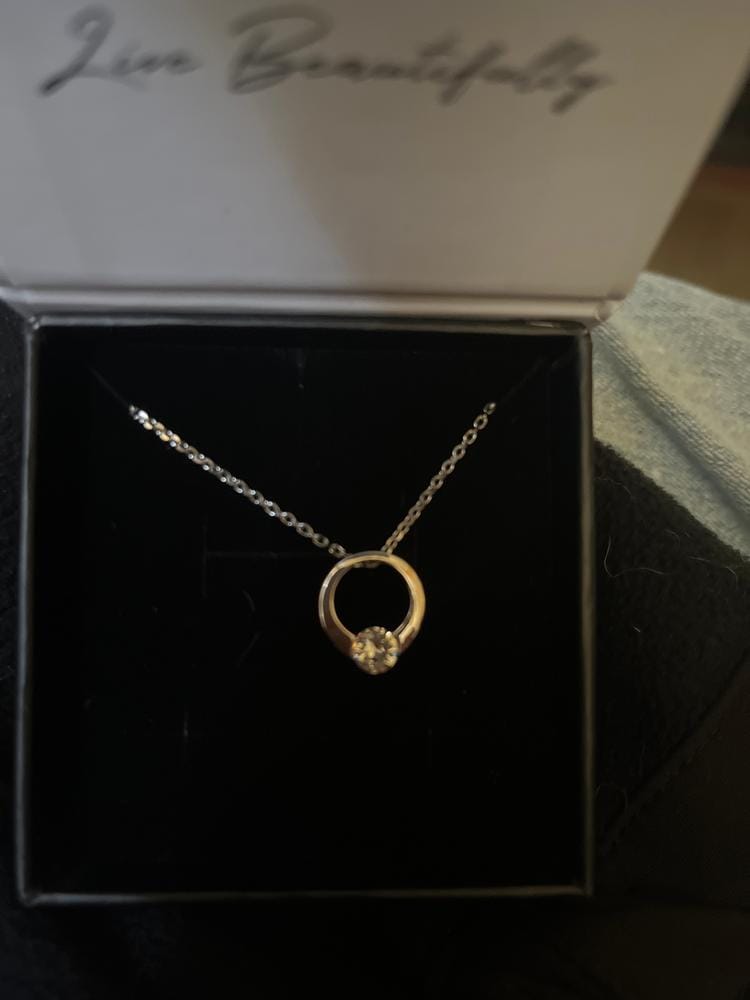 Customer photo review of Dahlia 18k White Gold Plated 13mm Hoop Necklace with Swarovski Crystal