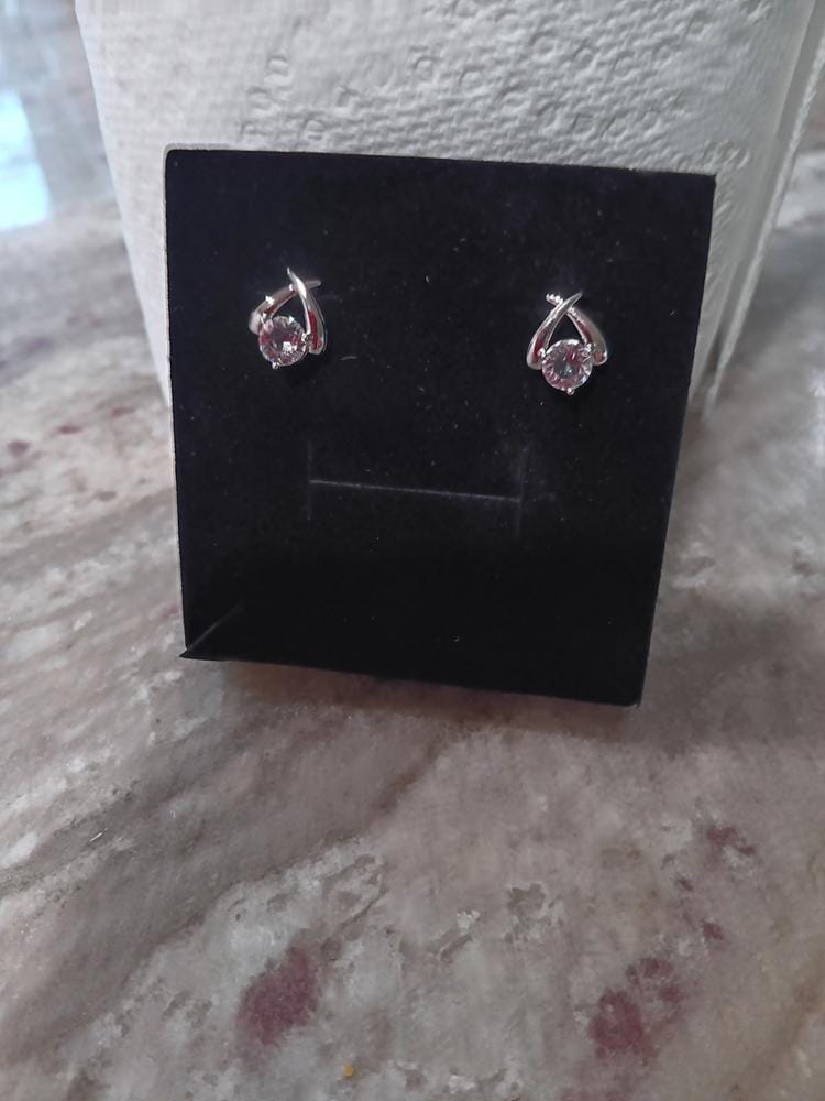 Customer photo review of Eloise 18k White Gold Plated Stud Earrings with Solitaire Round Cut Swarovski Crystal