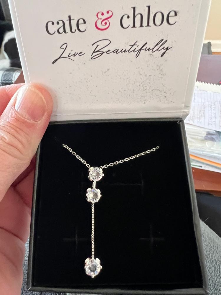 Customer photo review of Sloane 18k White Gold Plated Drop Necklace with Swarovski Crystals