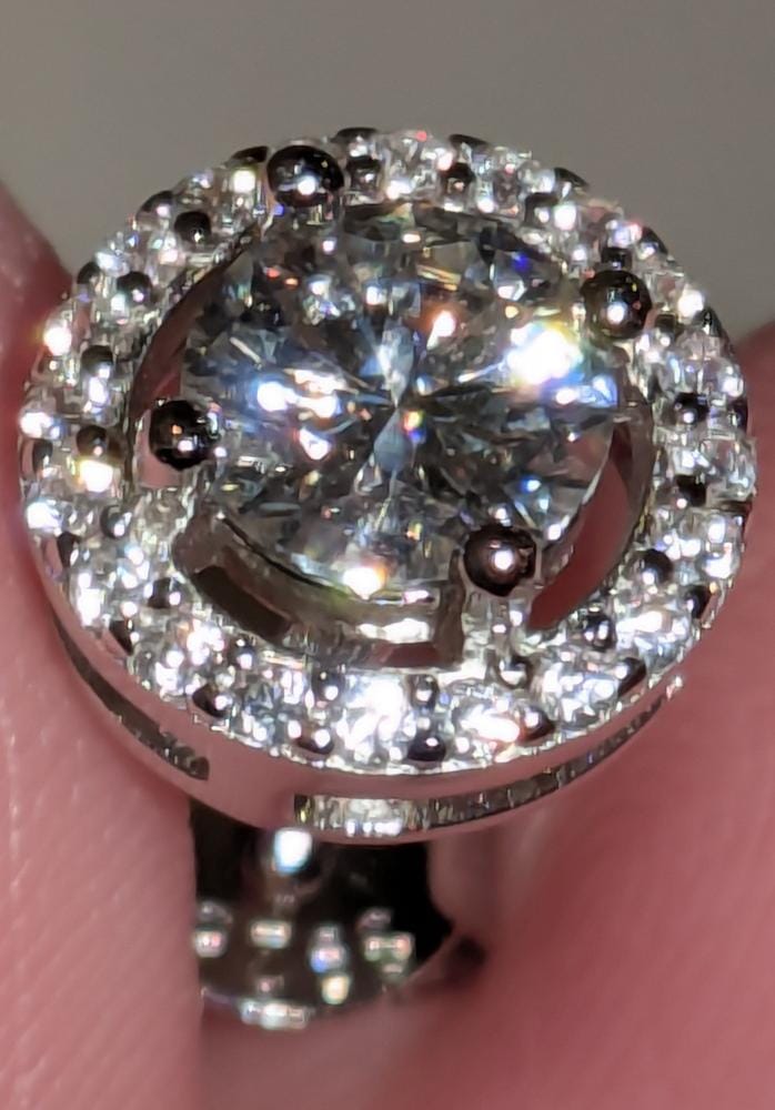 Customer photo review of Moissanite by Cate & Chloe Kailani 18k Gold Plated 925 Sterling Silver Stud Earrings 1.18tcw