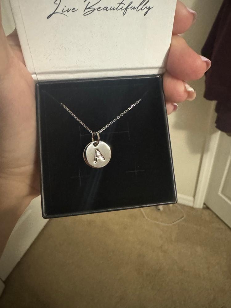 Customer photo review of Summer Collection 18k White Gold Plated Engraved Initial Letter Pendant Necklace
