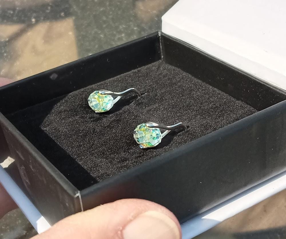 Customer photo review of Destiny 18k White Gold Plated Drop Earrings with Swarovski Crystals