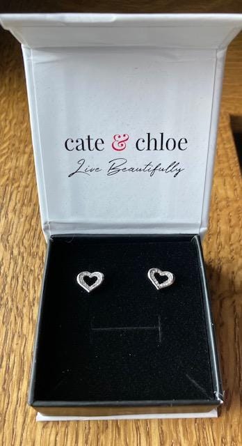 Customer photo review of Dominique 18k White Gold Plated Silver Heart Stud Earrings with Swarovski Crystals