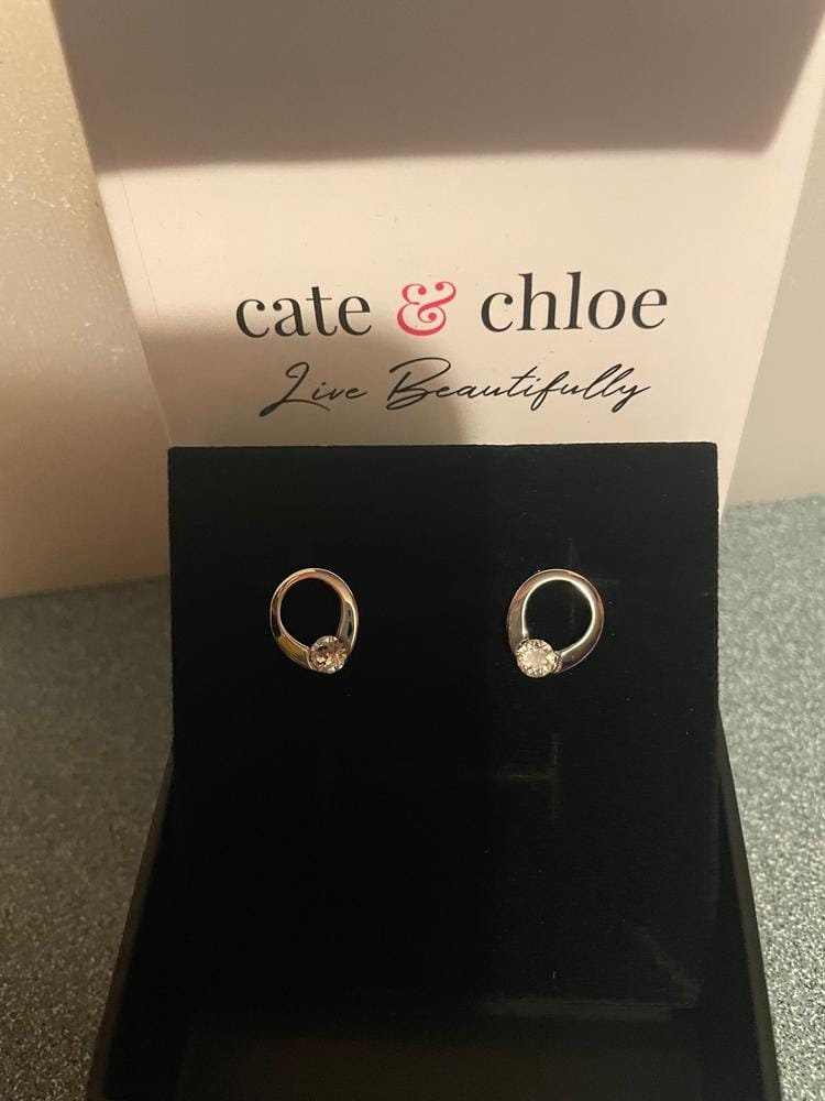 Customer photo review of Dahlia 18k White Gold Plated 12mm Hoop Earrings with Swarovski Crystal