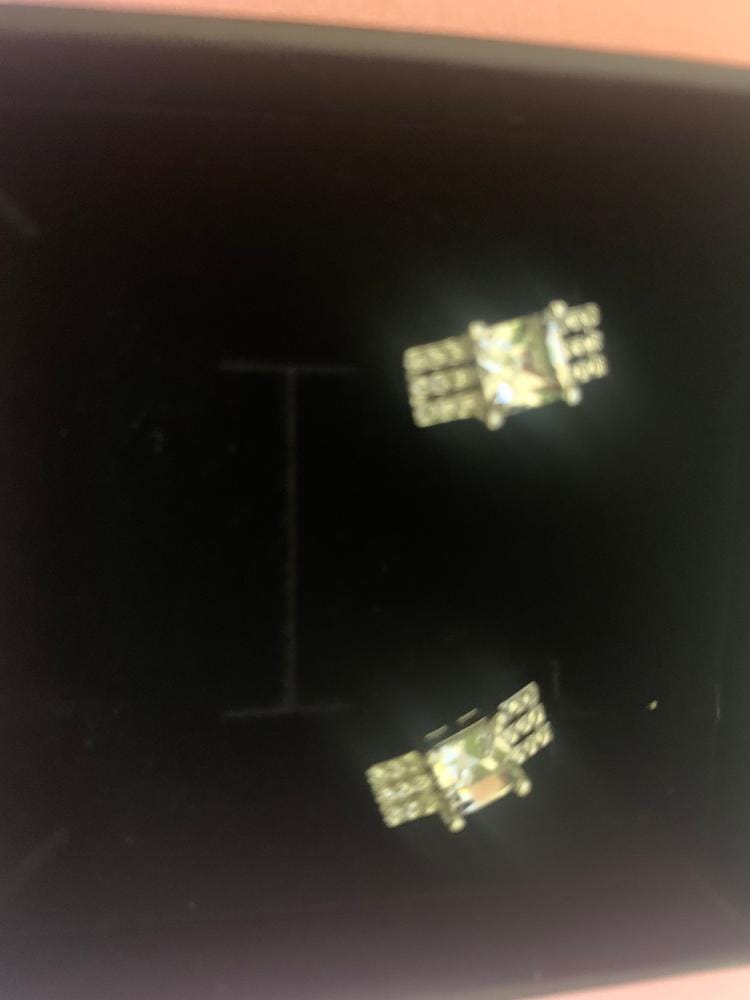 Customer photo review of Fiona 18k White Gold Stud Plated Earrings with Princess Cut Swarovski Crystals