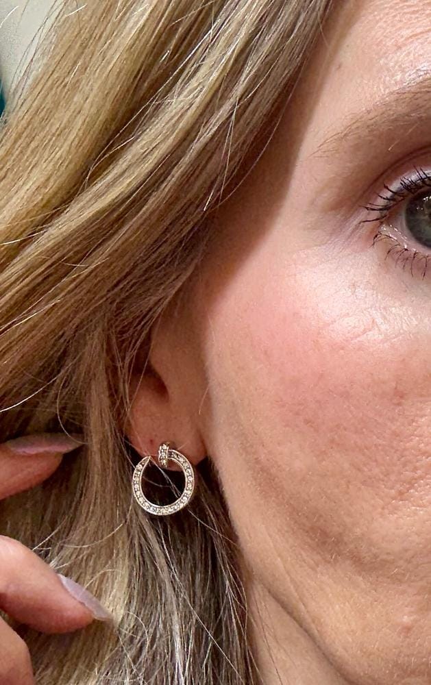 Customer photo review of Raven 18k White Gold Plated Circle Drop Stud Earrings with Swarovski Crystals - Final Sale