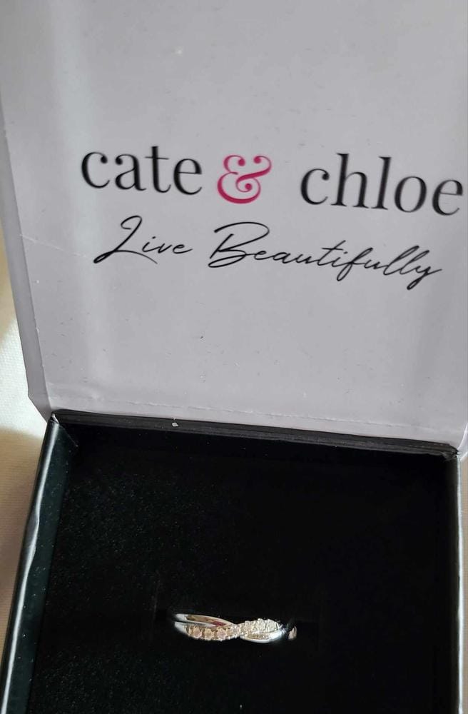 Customer photo review of Moissanite by Cate & Chloe Avery 0.21tcw Round Cut 925 Sterling Silver 18k White Gold Plated Wedding Band