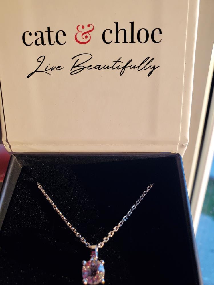 Customer photo review of Araylia 18k White Gold Plated Necklace with Solitaire Round Cut Swarovski Crystal