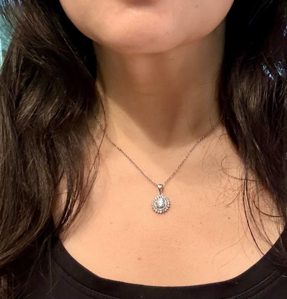 Customer photo review of Cordelia 18k White Gold Plated Silver Pendant Necklace with Simulated Diamond Crystals - Fab Fav Deals