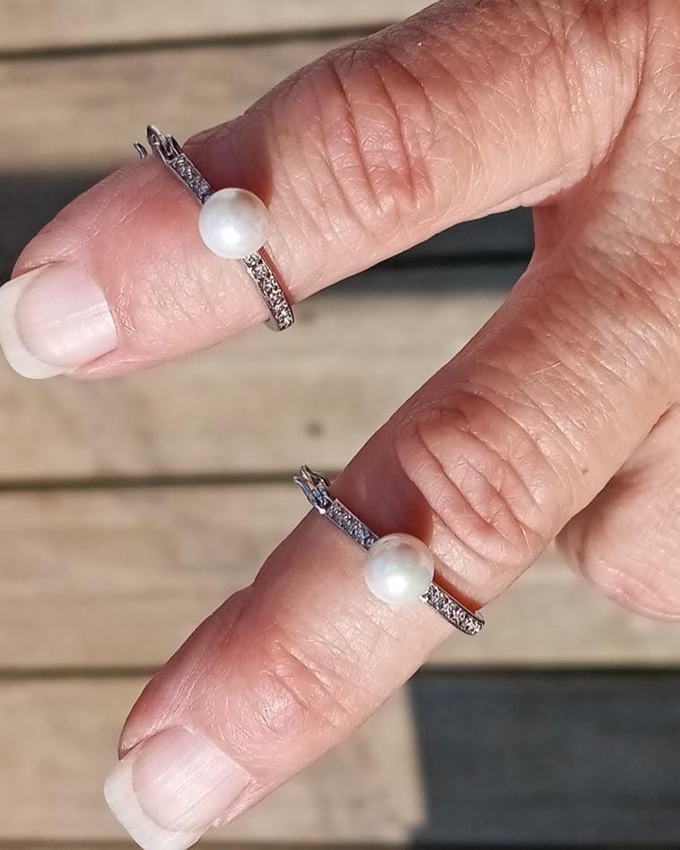 Customer photo review of Nyla 18k White Gold Plated 22mm Pearl Hoop Earrings with Swarovski Crystals