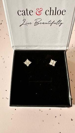 Customer photo review of Rae 18k White Gold Stud Earrings with Swarovski Crystals