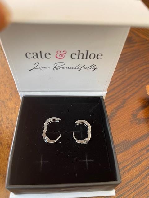 Customer photo review of Charlie 18k White Gold Plated 14mm Hoop Earrings with Round Swarovski Crystals