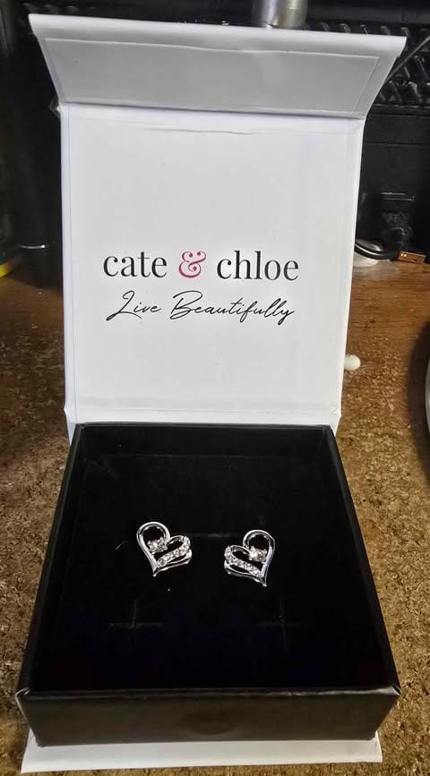 Customer photo review of Kara 18k White Gold Plated Silver Heart Stud Earrings with Swarovski Crystals