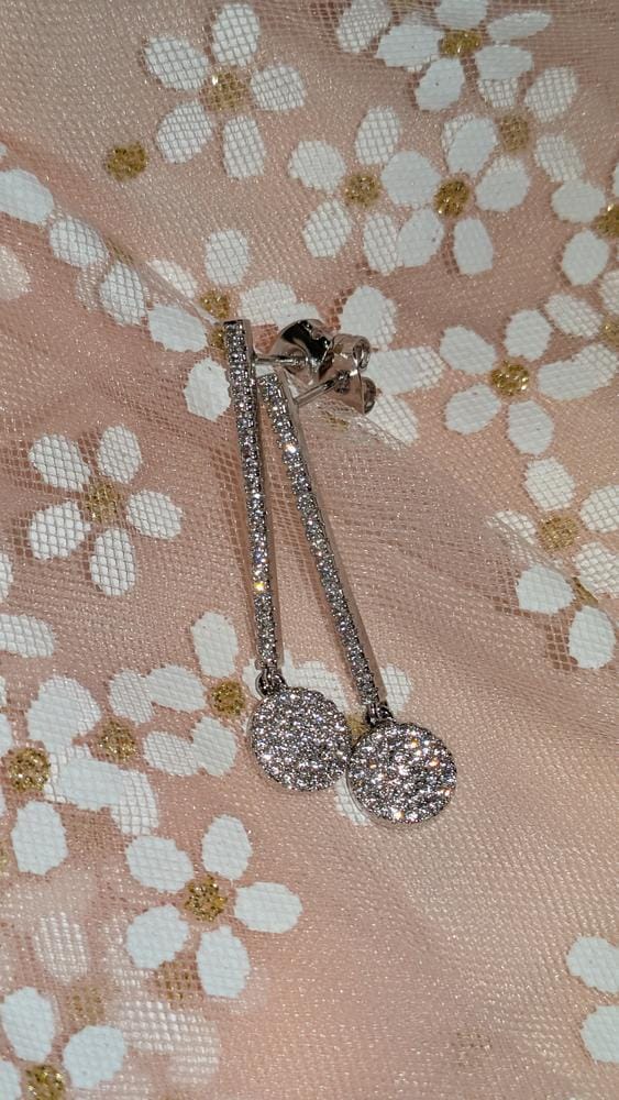 Customer photo review of Hazel 18k White Gold Plated Silver Drop Dangle Earrings with Simulated Diamond Crystals - Final Sale