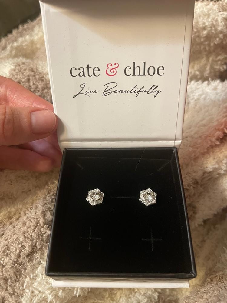 Customer photo review of Poppy 18k White Gold Plated Stud Earrings with Simulated Diamond Crystals