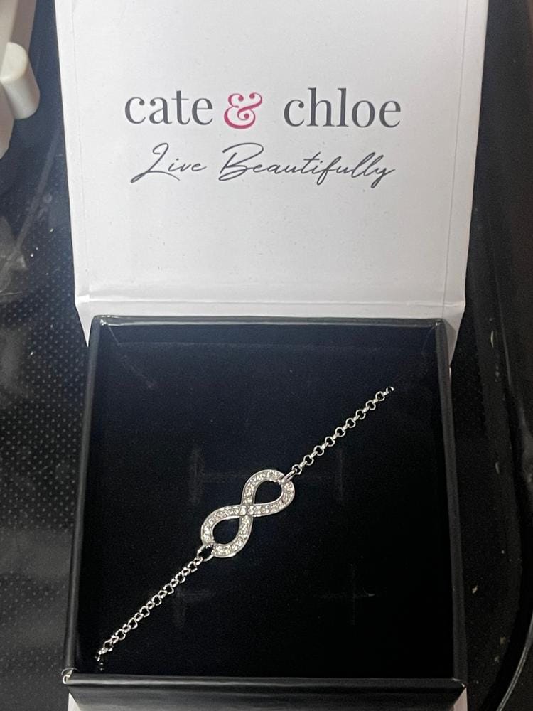 Customer photo review of Morgan 18k White Gold Plated Infinity Bracelet with Swarovski Crystals
