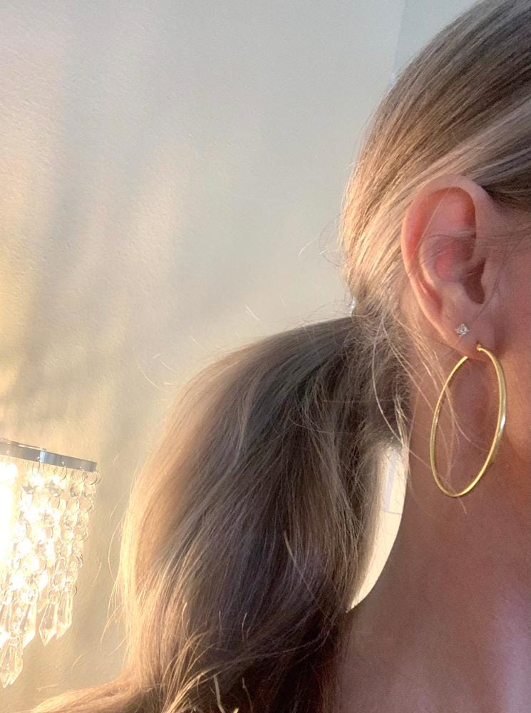 Customer photo review of Monica 18k White Gold Plated 10mm/40mm/50mm Hoop Earrings