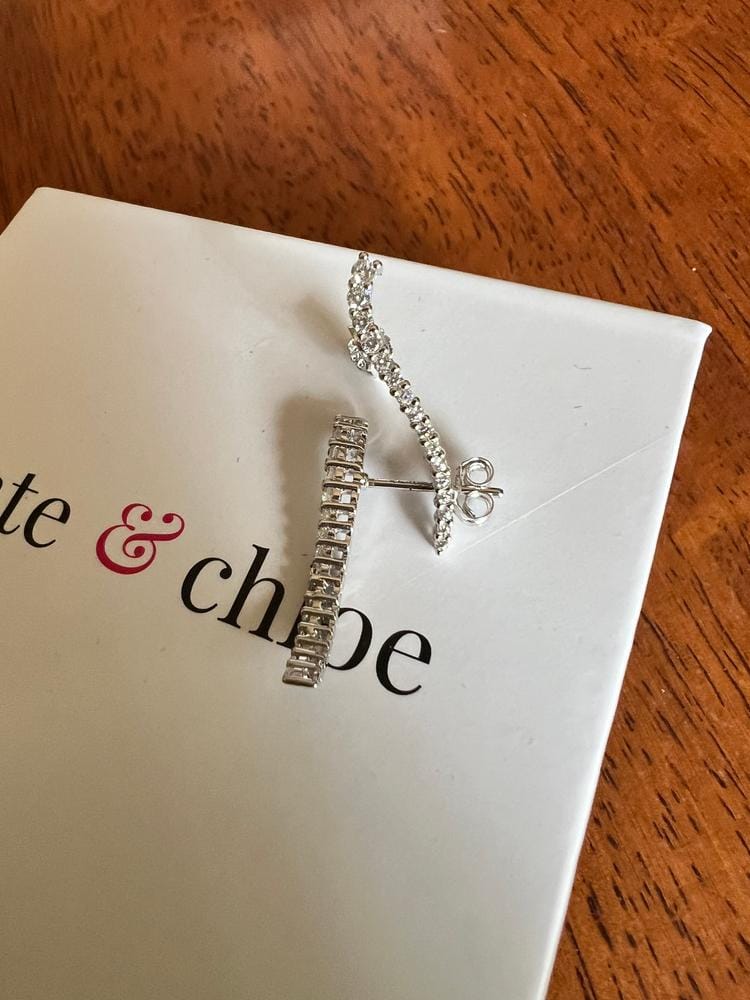 Customer photo review of Isabella 18k White Gold Plated Sterling Silver Ear Climber Earrings with Simulated Diamond Crystals