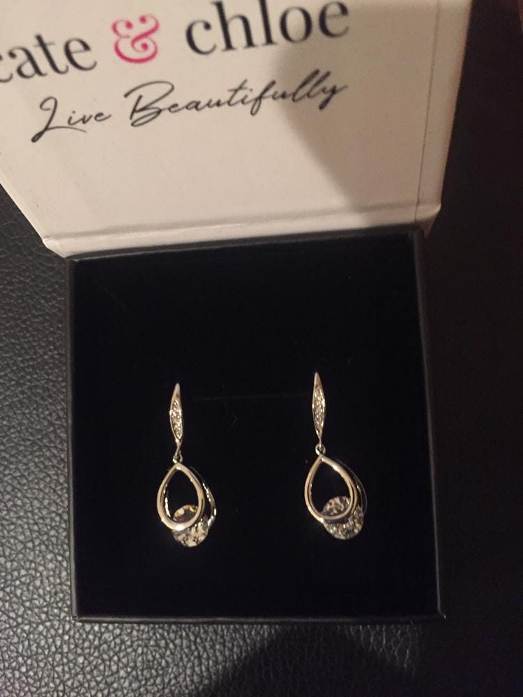 Customer photo review of Brenda 18k White Gold Plated Drop Earrings with Swarovski Crystals