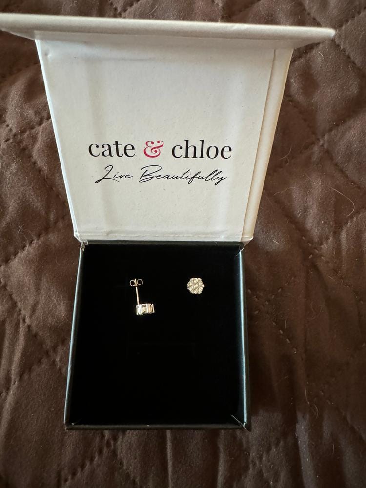 Customer photo review of Remy 18k White Gold Plated Stud Earrings with Heart Accents and Swarovski Crystals