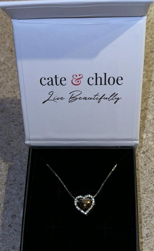 Customer photo review of Susan 18k White Gold Plated Halo Heart Necklace with Swarovski Crystals