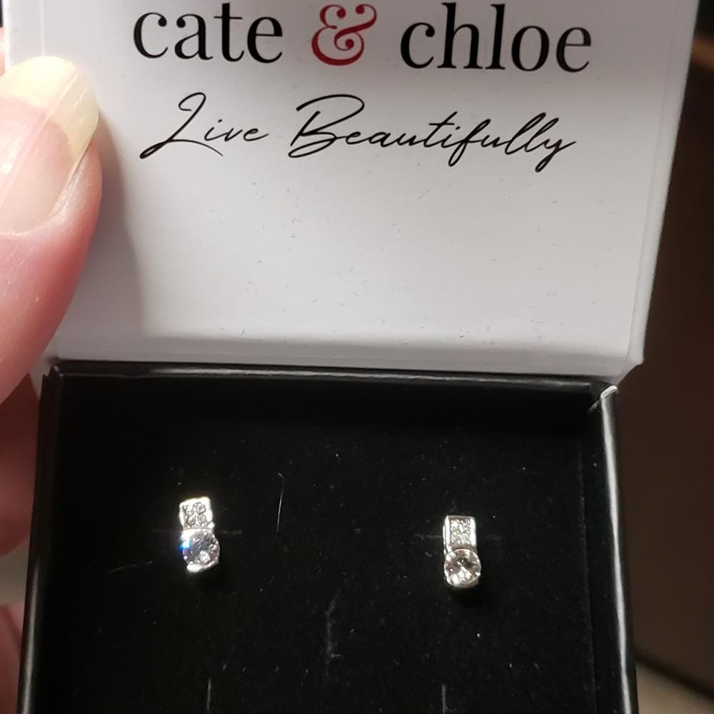Customer photo review of Laya 18k White Gold Plated Stud Earrings with Swarovski Crystals — Final Sale