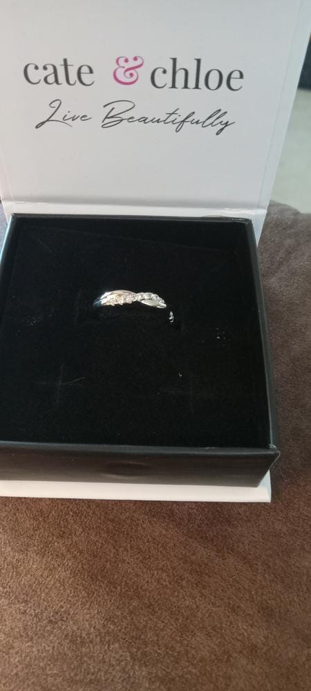 Customer photo review of Moissanite by Cate & Chloe Avery 0.21tcw Round Cut 925 Sterling Silver 18k White Gold Plated Wedding Band