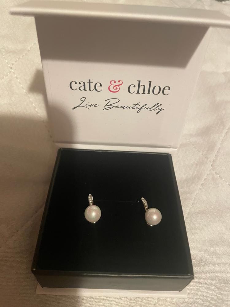 Customer photo review of Ann 18k White Gold Freshwater Pearl Drop Earrings with Swarovski Crystals