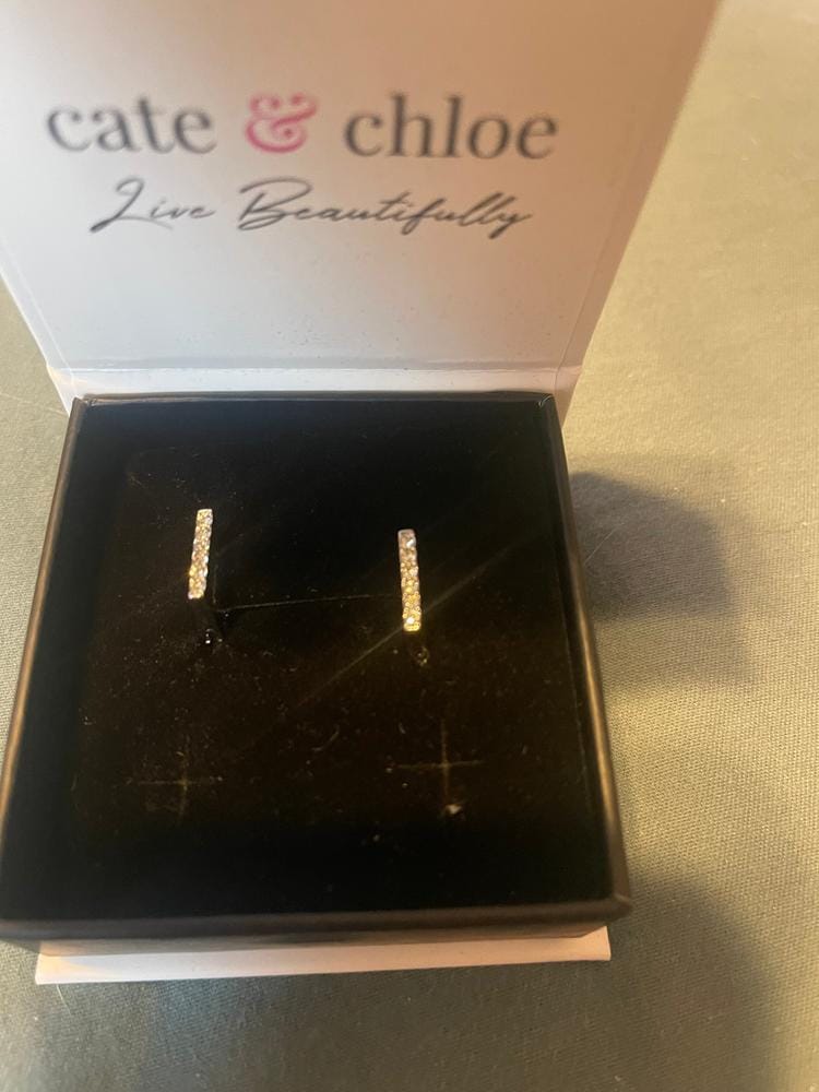 Customer photo review of Sydney 18k White Gold Plated 14mm Square Hoop Earrings with Swarovski Crystals
