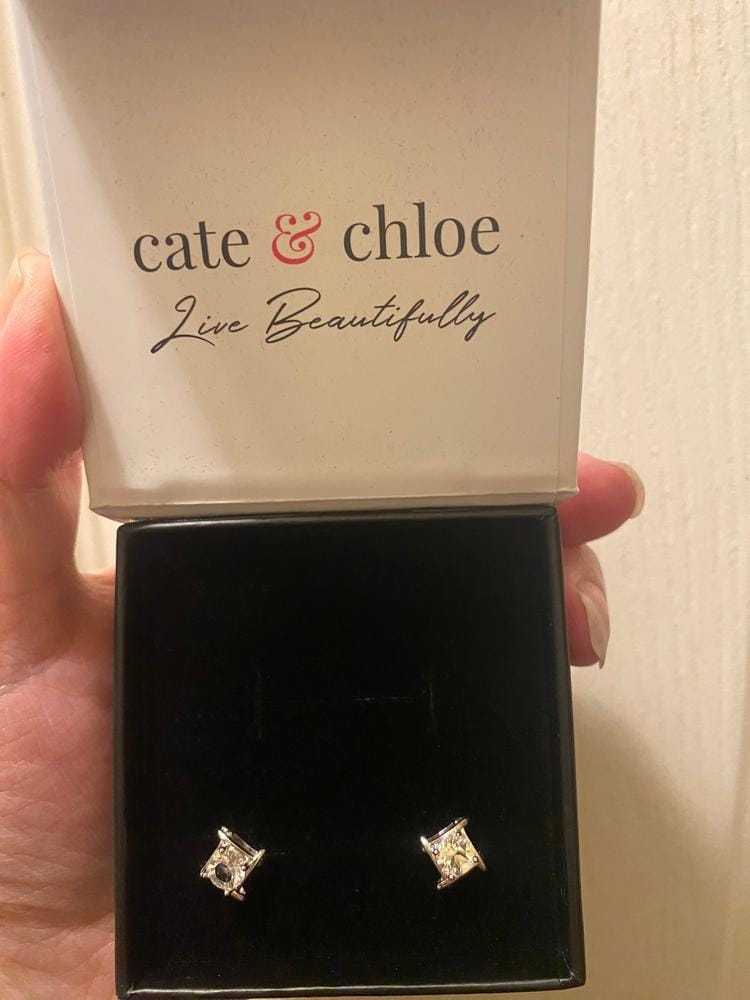 Customer photo review of Lorelei 18k White Gold Plated Stud Earrings with Round Swarovski Crystals - Fab Fav