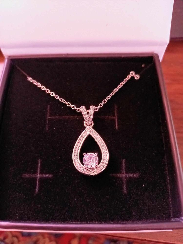 Customer photo review of Arabella 18k White Gold Plated Teardrop Necklace with Simulated Diamond Crystals