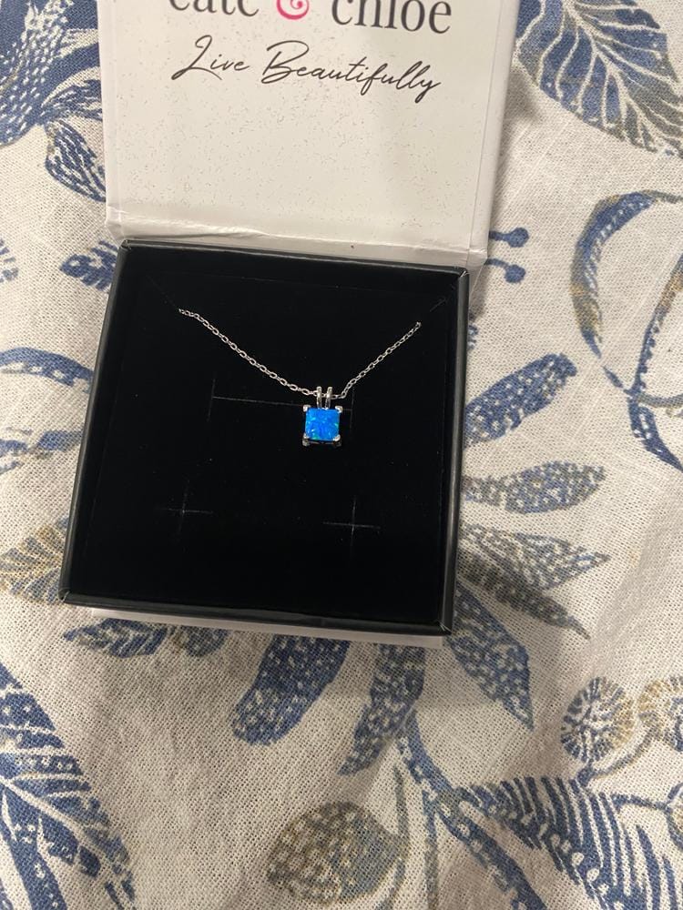 Customer photo review of Amphitrite 18k White Gold Plated Pendant Necklace with Princess Cut Opal Stone