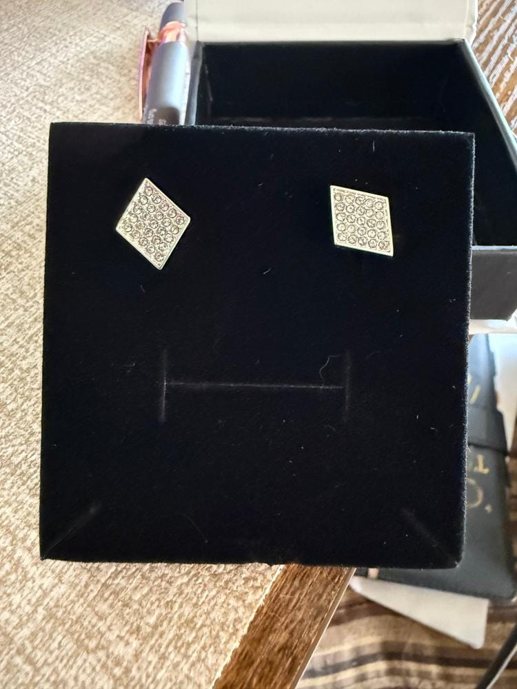 Customer photo review of Lennon 18k White Gold Plated Diamond Shaped Stud Earrings with Swarovski Crystals