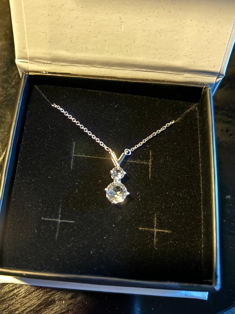 Customer photo review of Andy 18k White Gold Plated 2-Stone Pendant Necklace with Swarovski Crystals