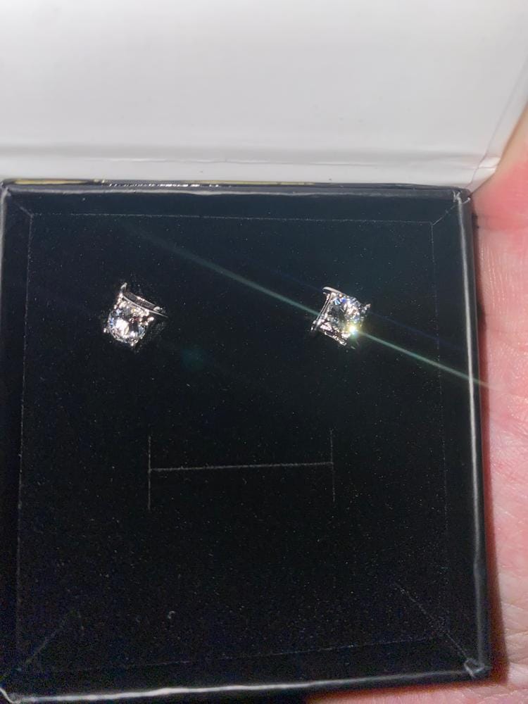 Customer photo review of Lorelei 18k White Gold Plated Stud Earrings with Round Swarovski Crystals - Fab Fav