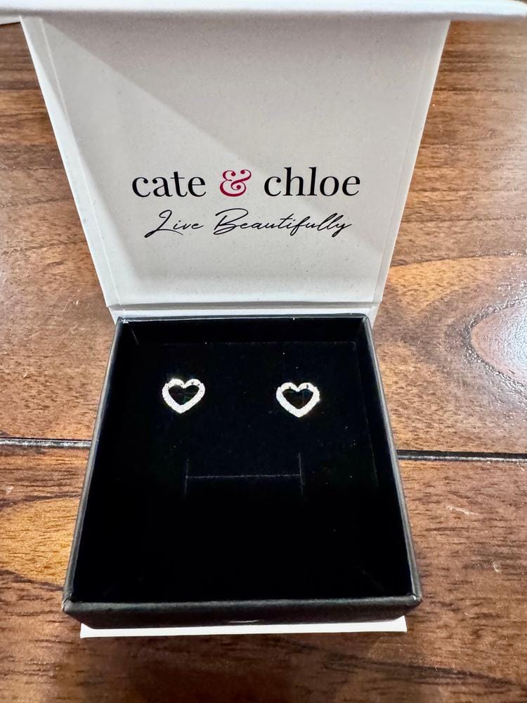 Customer photo review of Chelsea 18k White Gold Plated Silver Heart Stud Earrings with Swarovski Crystals
